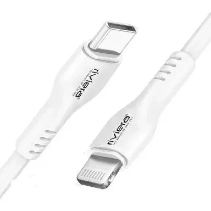 Riviera DT-18 | Type-C to Lightning| 2A Fast Charging | iPhone Compatible | Durable Build | 1m Length | White Image
