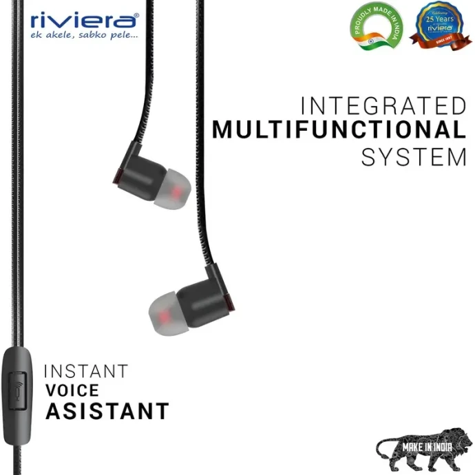 Riviera IPL| Stereo Sound | 3.5mm Wired | Soft Silicone Tips | Noise Isolation | Built-in Mic | Black Image