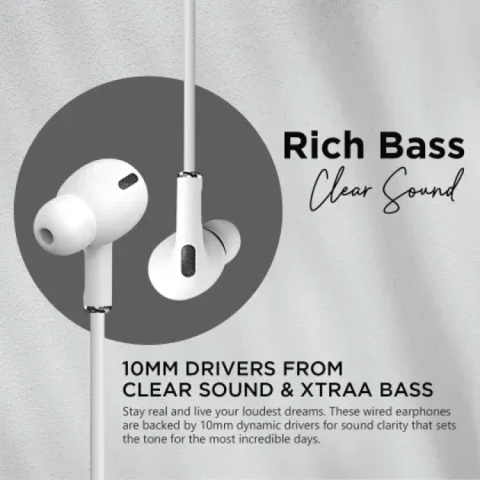 Riviera K10 | Heavy Bass | In-Ear Wired | Tangle-Free Cable | HD Mic | 3.5mm Aux | Lightweight Image